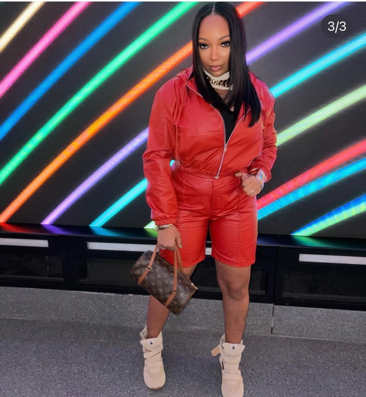 Red leather biker set