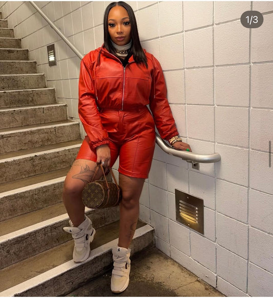 Red leather biker set