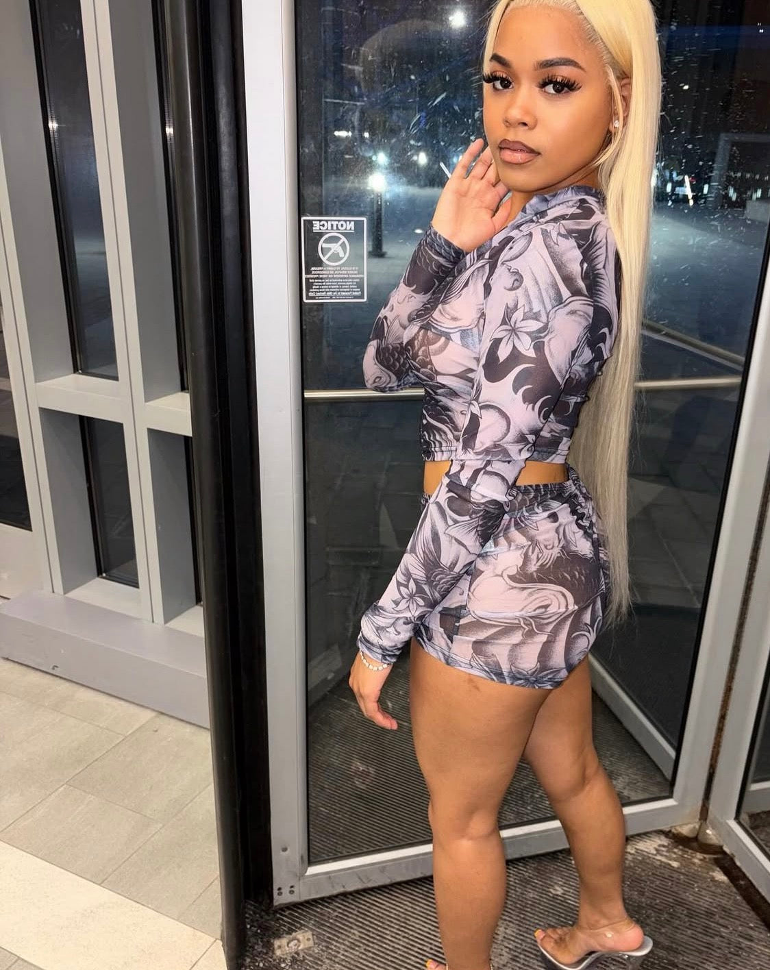 Mesh Flower Shorts Set
