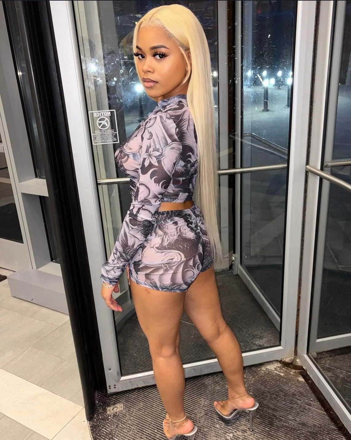Mesh Flower Shorts Set